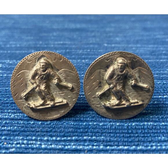 Vintage Sterling Silver Ski Cufflinks 3 Racing Body Number 925 Skiing 992A